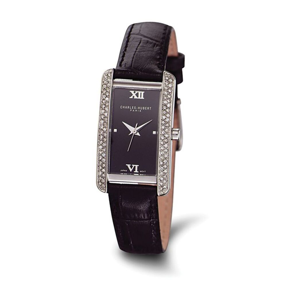 Charles Hubert Ladies Rectangular Black Leather Band Watch - Picture 1 of 2
